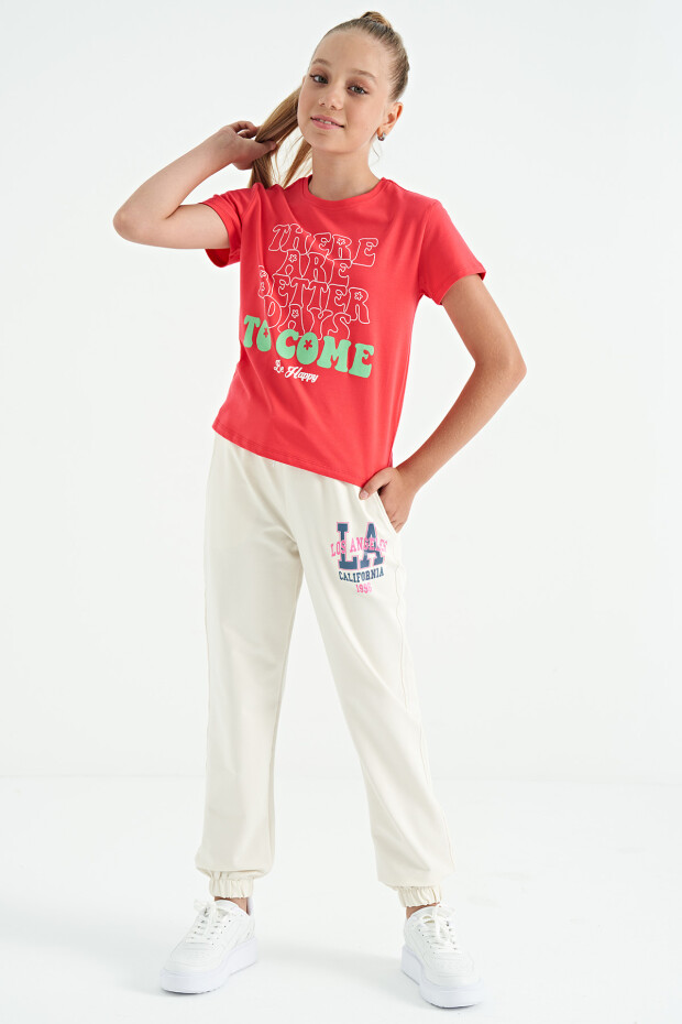 Rose O Yaka Yazı Baskılı Rahat Form Kısa Kollu Cropped Kız Çocuk T-Shirt - 75118