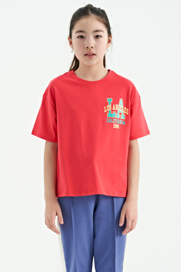 Rose Ön Arka Baskılı O Yaka Oversize Kısa Kollu Kız Çocuk T-Shirt - 75127 