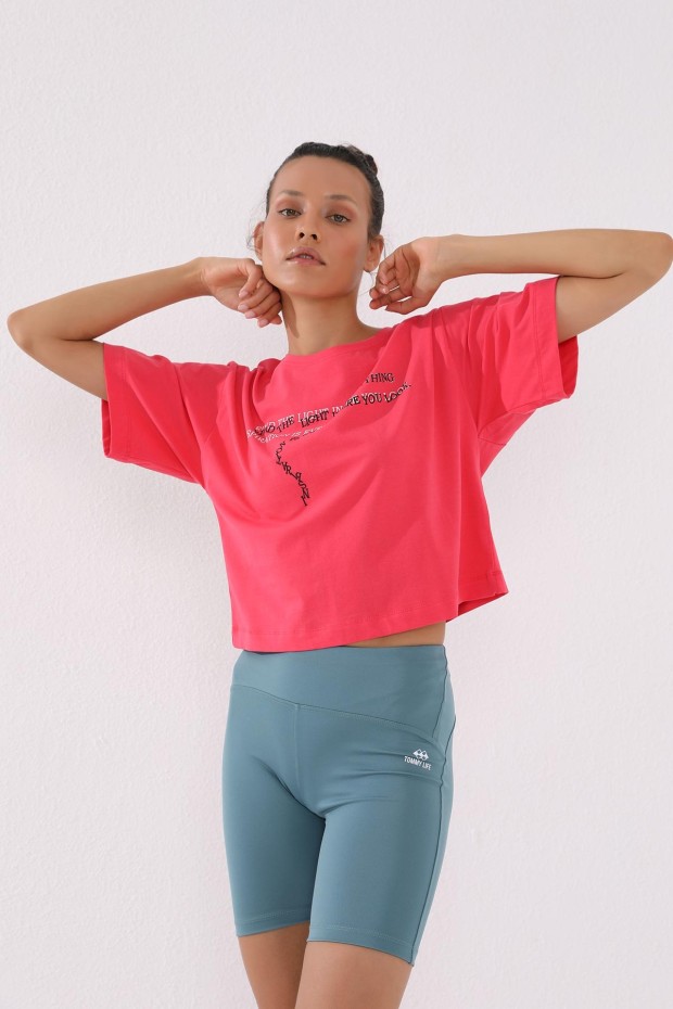 Rose Yazı Baskılı Kısa O Yaka Kadın Oversize T-Shirt - 97135