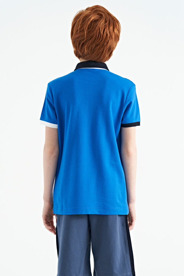 Saks Baskı Detaylı Pola Yaka Standart Kalıp Erkek Çocuk T-Shirt - 11161