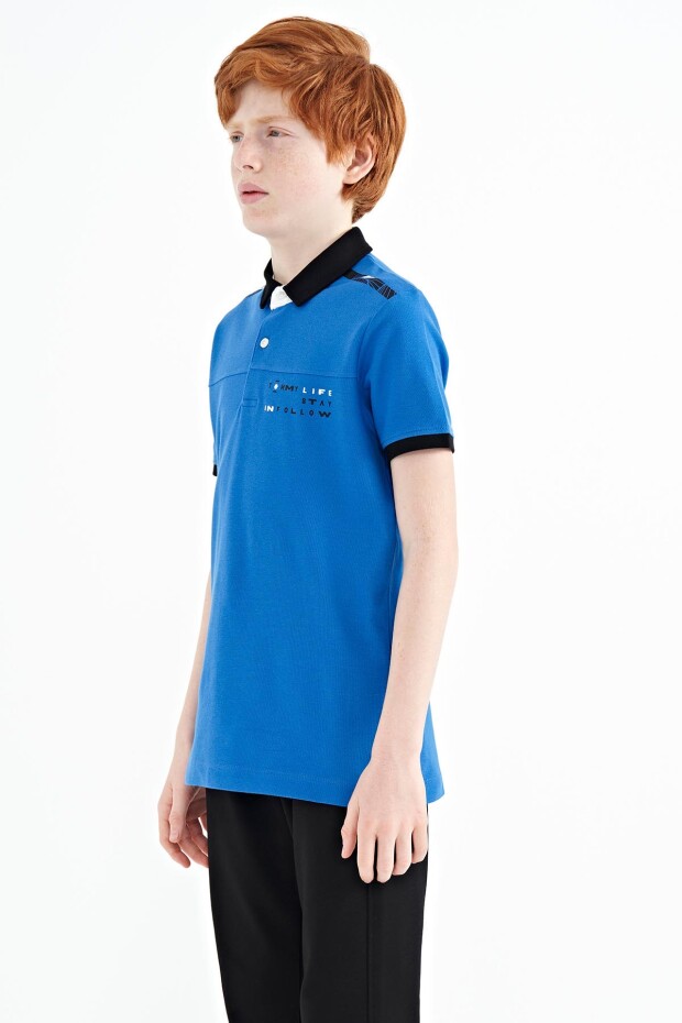 Saks Baskı Detaylı Standart Kalıp Polo Yaka Erkek Çocuk T-Shirt - 11140