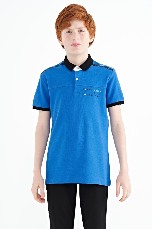 Saks Baskı Detaylı Standart Kalıp Polo Yaka Erkek Çocuk T-Shirt - 11140