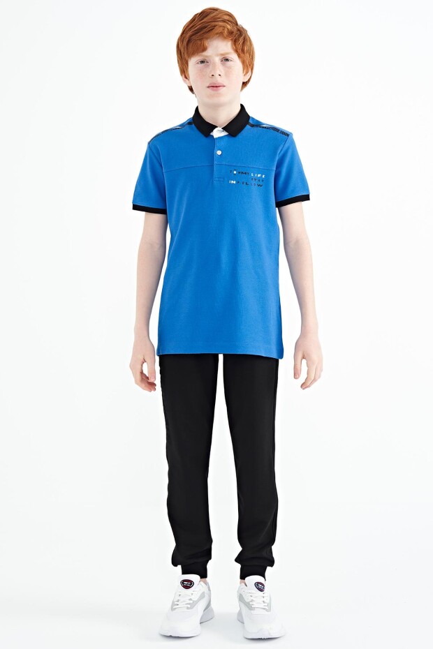 Saks Baskı Detaylı Standart Kalıp Polo Yaka Erkek Çocuk T-Shirt - 11140