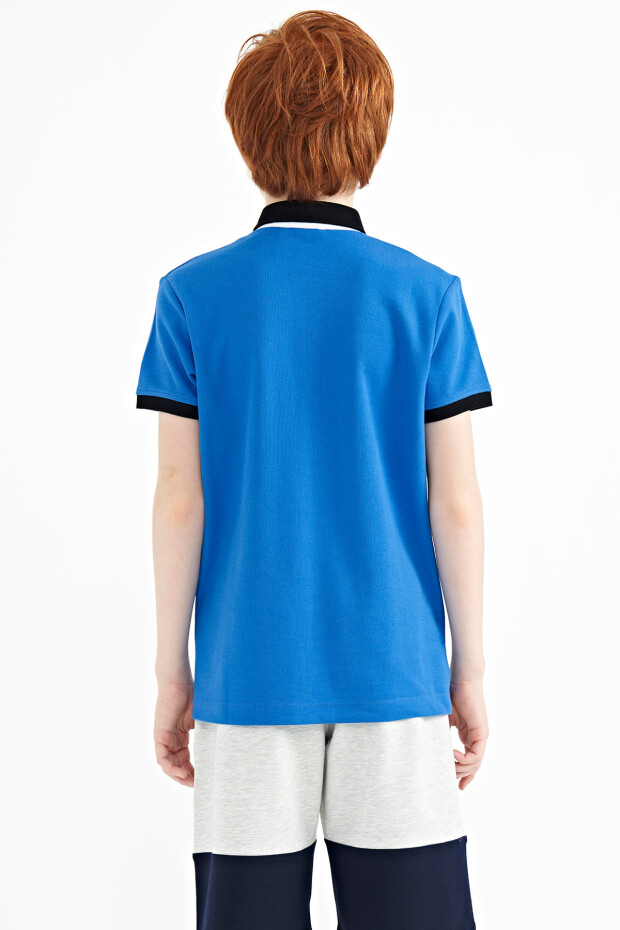 Saks Baskı Detaylı Standart Kalıp Polo Yaka Erkek Çocuk T-Shirt - 11154