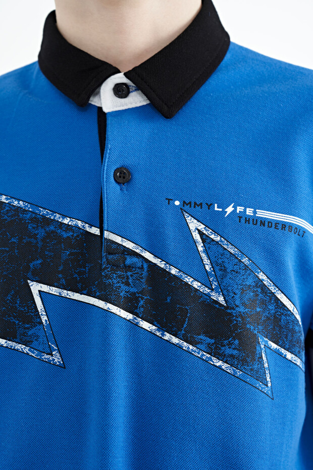 Saks Baskı Detaylı Standart Kalıp Polo Yaka Erkek Çocuk T-Shirt - 11154