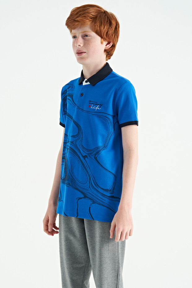Saks Baskı Detaylı Standart Kalıp Polo Yaka Erkek Çocuk T-Shirt - 11165