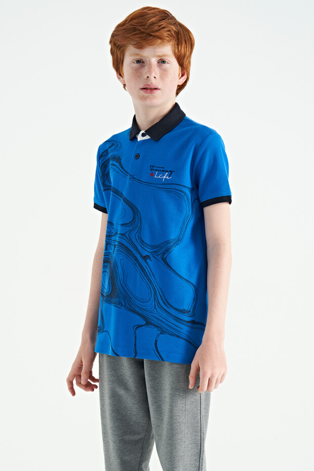 Saks Baskı Detaylı Standart Kalıp Polo Yaka Erkek Çocuk T-Shirt - 11165