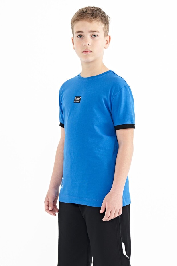 Saks Baskılı Standart Kalıp O Yaka Erkek Çocuk T-Shirt - 11097