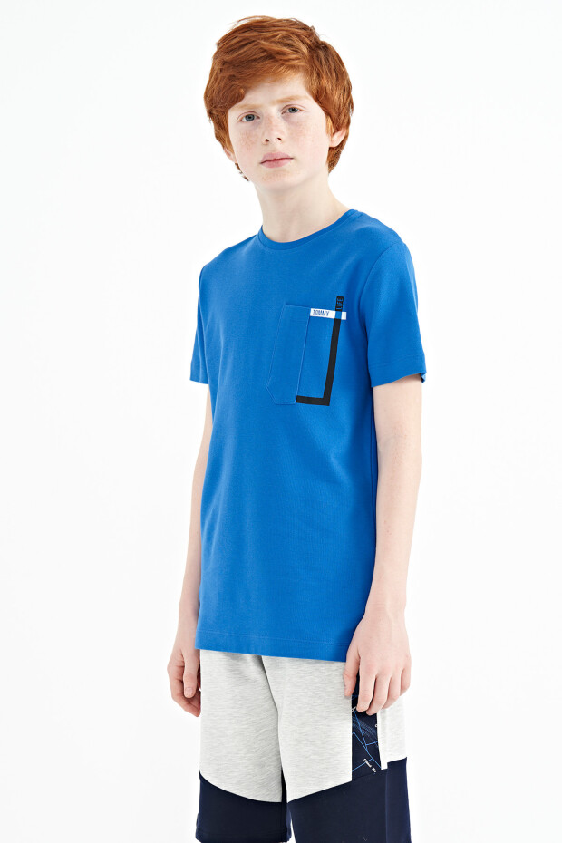 Saks Cep Detaylı O Yaka Standart Kalıp Erkek Çocuk T-Shirt - 11120 - 4