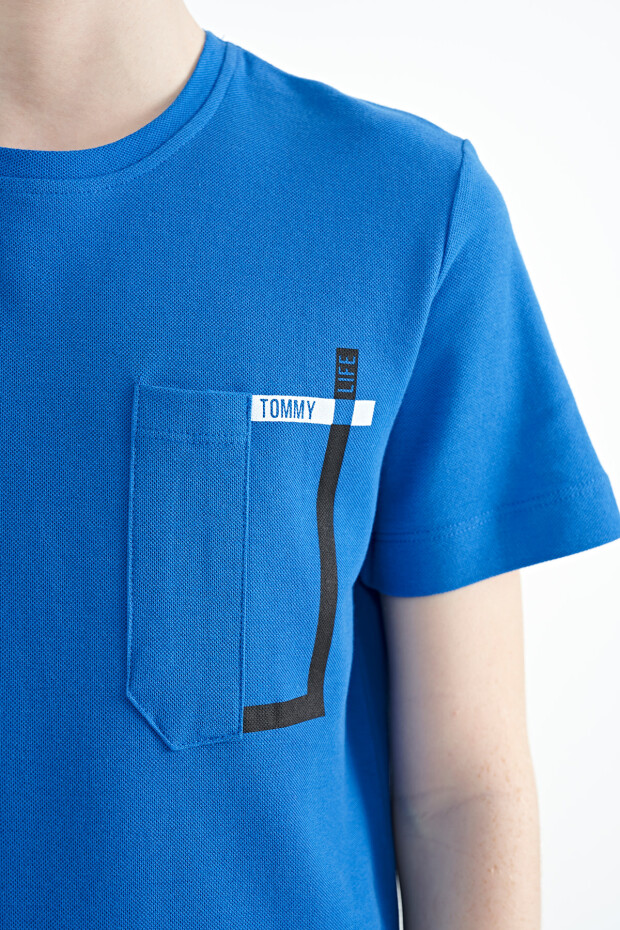 Saks Cep Detaylı O Yaka Standart Kalıp Erkek Çocuk T-Shirt - 11120 - 3