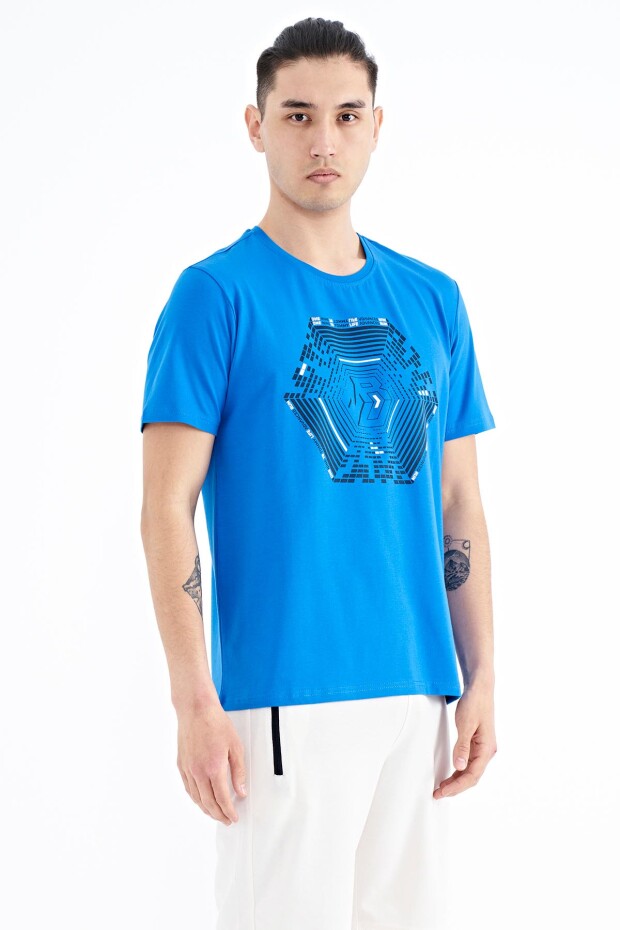 Saks Desen Baskılı Standart Kalıp Erkek T-shirt - 88231