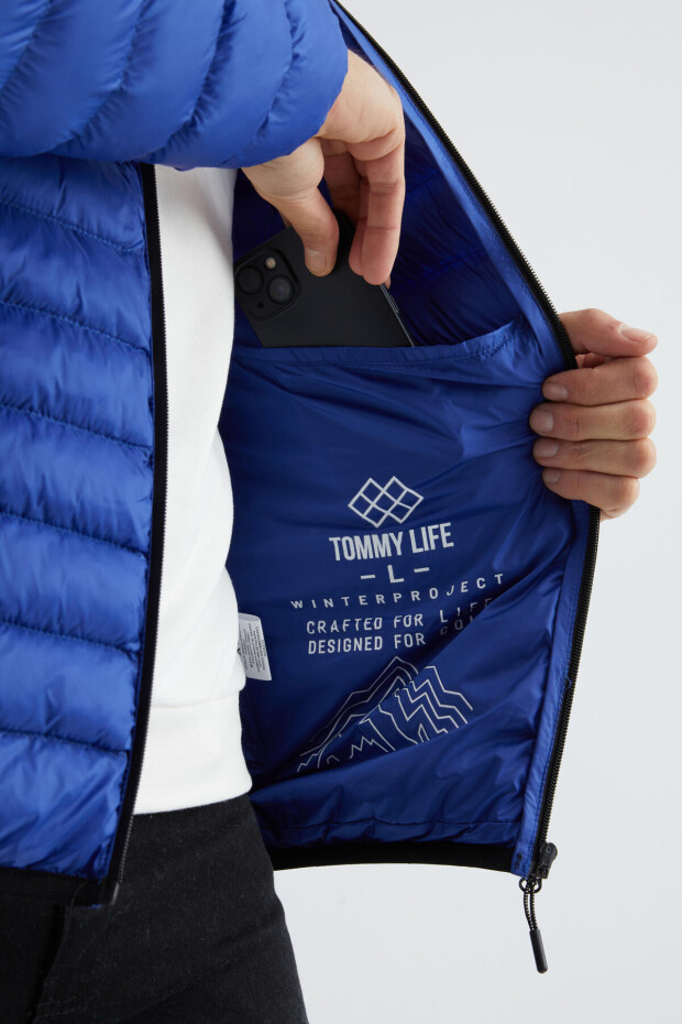 Saks Fermuarlı Standart Kalıp Soğuğa Dayanıklı Erkek Şişme Mont - 88167 - 8