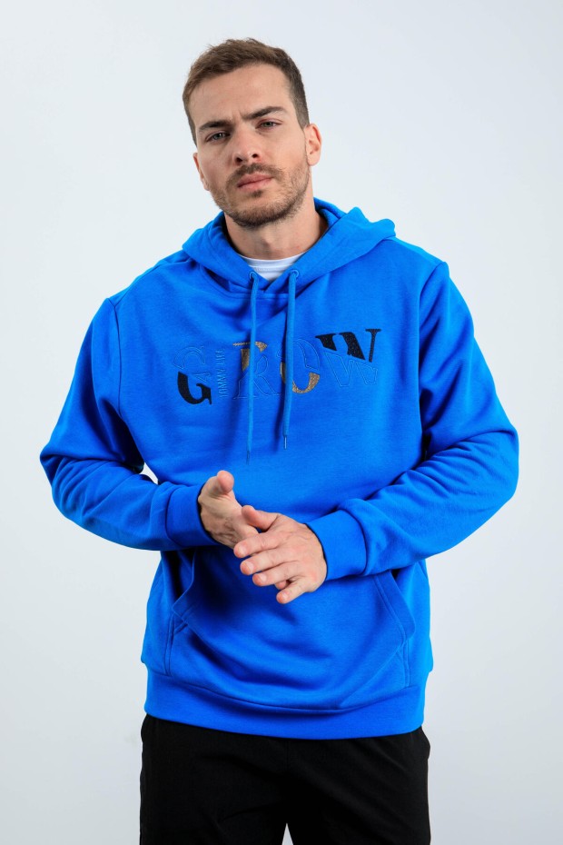 Grow Saks Yazı Nakışlı Kapüşonlu Rahat Form Erkek Sweatshirt - 88040