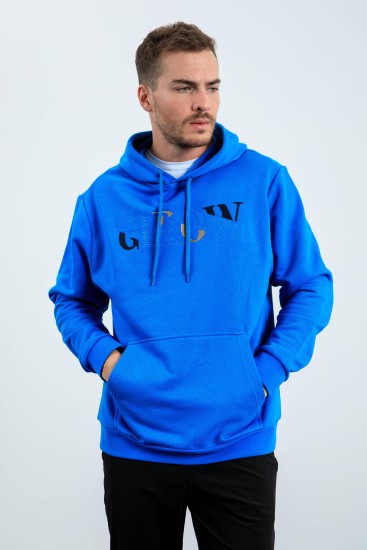 Grow Saks Yazı Nakışlı Kapüşonlu Rahat Form Erkek Sweatshirt - 88040 - Thumbnail