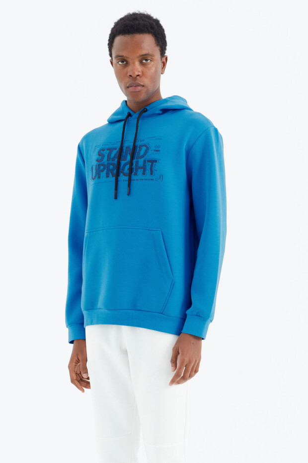 Saks Kapüşonlu Bağcıklı Baskı Detaylı Rahat Kalıp Erkek Sweatshirt - 88286