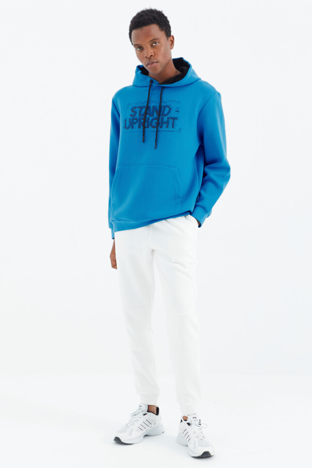 Saks Kapüşonlu Bağcıklı Baskı Detaylı Rahat Kalıp Erkek Sweatshirt - 88286