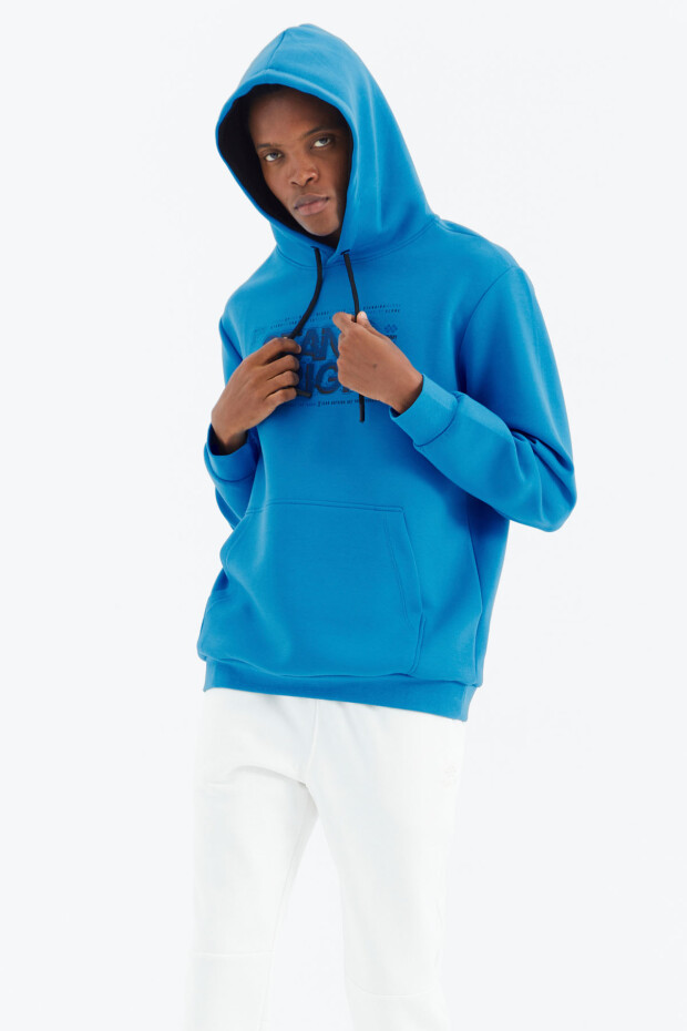 Saks Kapüşonlu Bağcıklı Baskı Detaylı Rahat Kalıp Erkek Sweatshirt - 88286