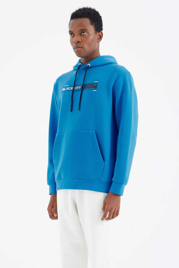 Saks Kapüşonlu Bağcıklı Baskı Detaylı Rahat Kalıp Erkek Sweatshirt - 88287