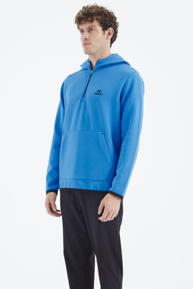 Saks Kapüşonlu Yarım Fermuarlı Cep Detaylı Rahat Kalıp Erkek Sweatshirt - 88281