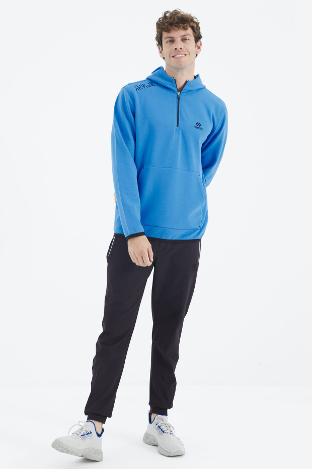 Saks Kapüşonlu Yarım Fermuarlı Cep Detaylı Rahat Kalıp Erkek Sweatshirt - 88281