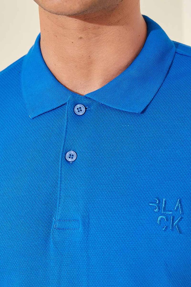 Saks Klasik Black Yazı Nakışlı Standart Kalıp Polo Yaka Erkek T-Shirt - 87760