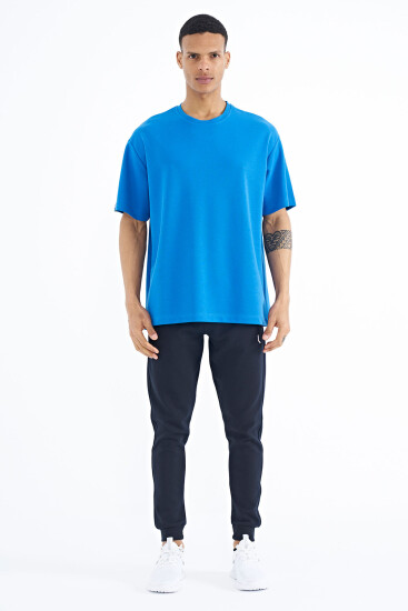 Saks Kol Arma Detaylı Basic Oversize Erkek T-Shirt - 88193 - TOMMYLIFE (1)