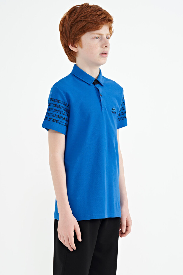 Saks Kol Baskı Detaylı Standart Kalıp Polo Yaka Erkek Çocuk T-Shirt - 11093