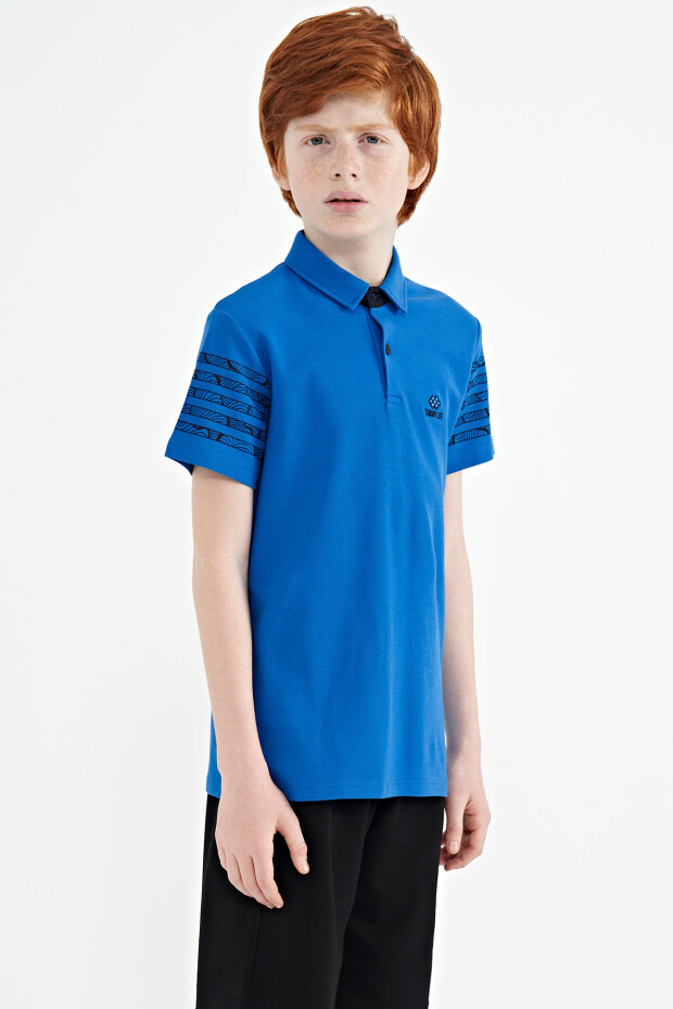Saks Kol Baskı Detaylı Standart Kalıp Polo Yaka Erkek Çocuk T-Shirt - 11093