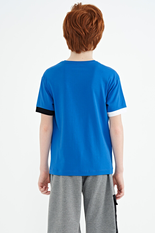 Saks Kol Ucu Renkli Detaylı Baskılı Oversize Erkek Çocuk T-Shirt - 11137