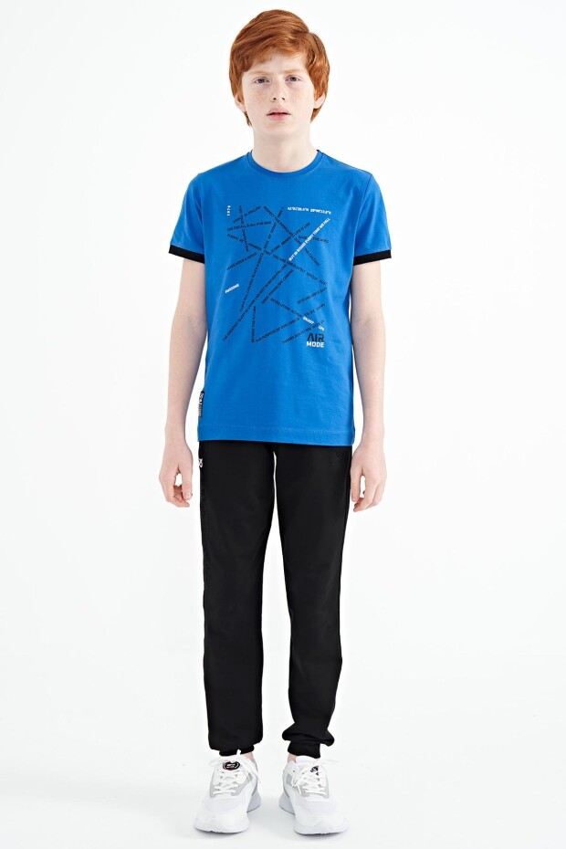 Saks Minimal Yazı Baskılı Standart Kalıp O Yaka Erkek Çocuk T-Shirt - 11132