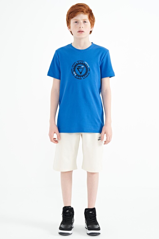 Saks Nakış İşleme Detaylı O Yaka Standart Kalıp Erkek Çocuk T-Shirt - 11115 - 3