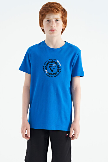Saks Nakış İşleme Detaylı O Yaka Standart Kalıp Erkek Çocuk T-Shirt - 11115 