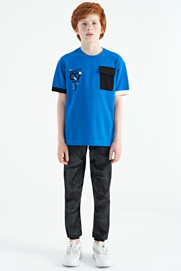 Saks O Yaka Oversize Cep Detaylı Erkek Çocuk T-Shirt - 11152