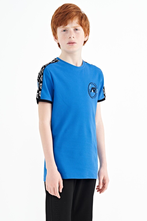 Saks Omuz Baskı Detaylı Standart Kalıp O Yaka Erkek Çocuk T-Shirt - 11121 - 4