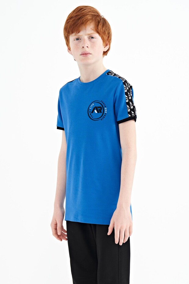 Saks Omuz Baskı Detaylı Standart Kalıp O Yaka Erkek Çocuk T-Shirt - 11121 - 3