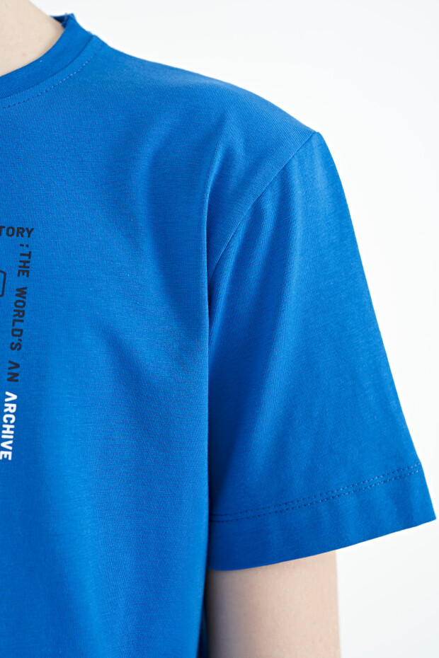 Saks Ön Baskı Detaylı O Yaka Standart Kalıp Erkek Çocuk T-Shirt - 11099