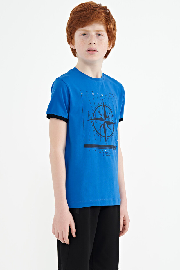 Saks Pusula Baskılı Standart Kalıp O Yaka Erkek Çocuk T-Shirt - 11106