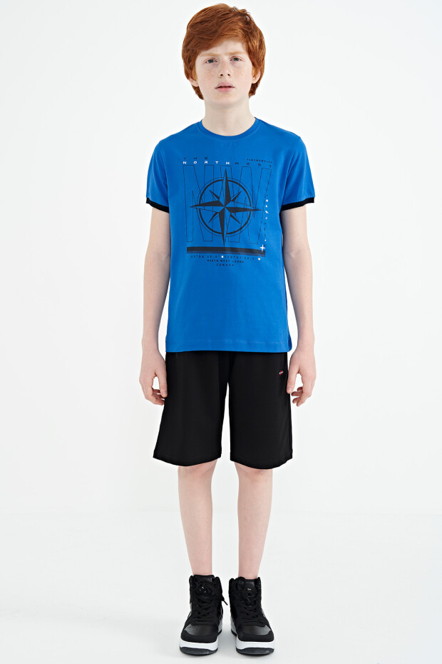 Saks Pusula Baskılı Standart Kalıp O Yaka Erkek Çocuk T-Shirt - 11106