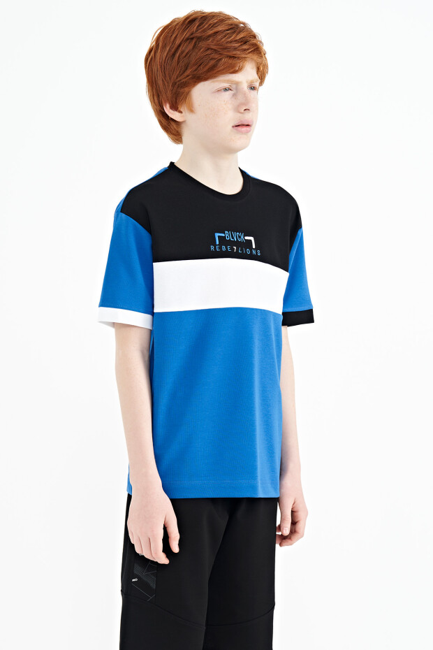 Saks Renk Geçişli Nakışlı Oversize Erkek Çocuk T-Shirt - 11159 - 8