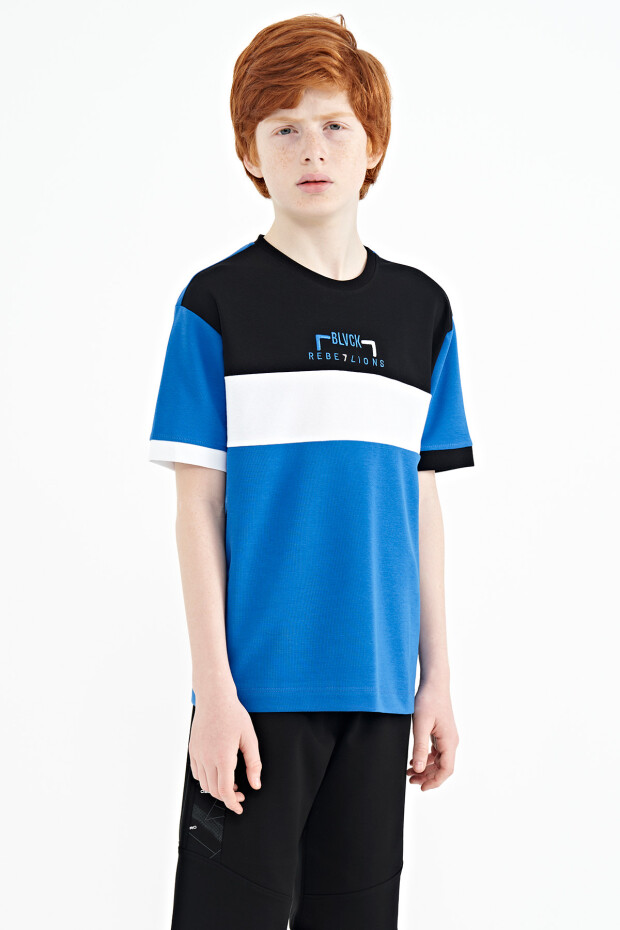 Saks Renk Geçişli Nakışlı Oversize Erkek Çocuk T-Shirt - 11159 - 9