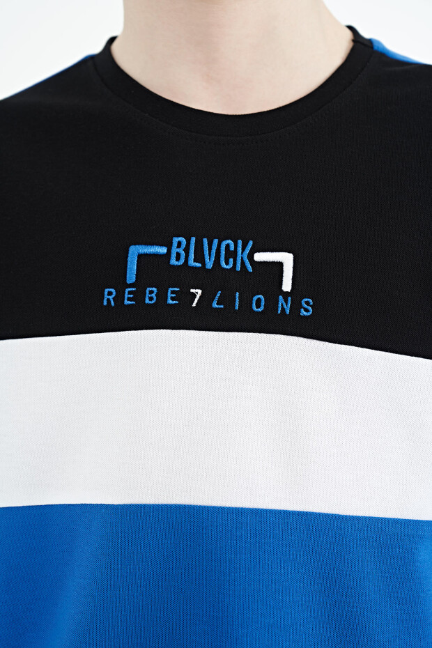 Saks Renk Geçişli Nakışlı Oversize Erkek Çocuk T-Shirt - 11159 - 4