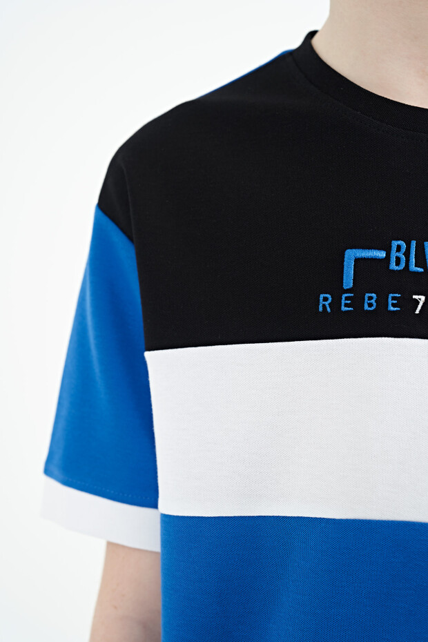 Saks Renk Geçişli Nakışlı Oversize Erkek Çocuk T-Shirt - 11159 - 5