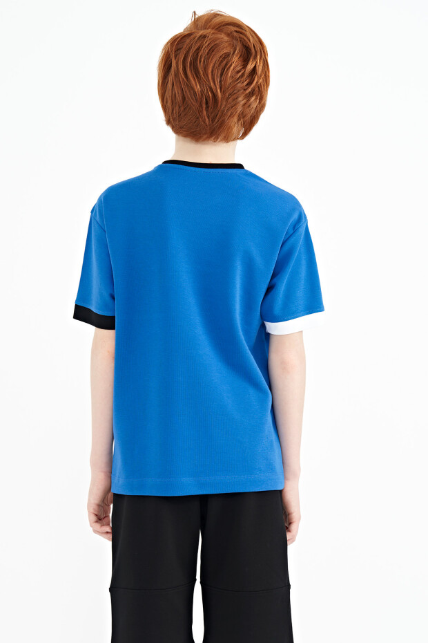 Saks Renk Geçişli Nakışlı Oversize Erkek Çocuk T-Shirt - 11159
