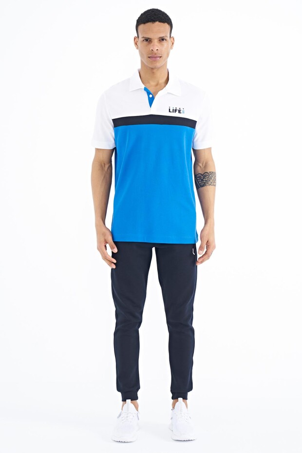 Saks Renk Geçişli Polo Yaka Standart Kalıp Erkek T-shirt - 88238