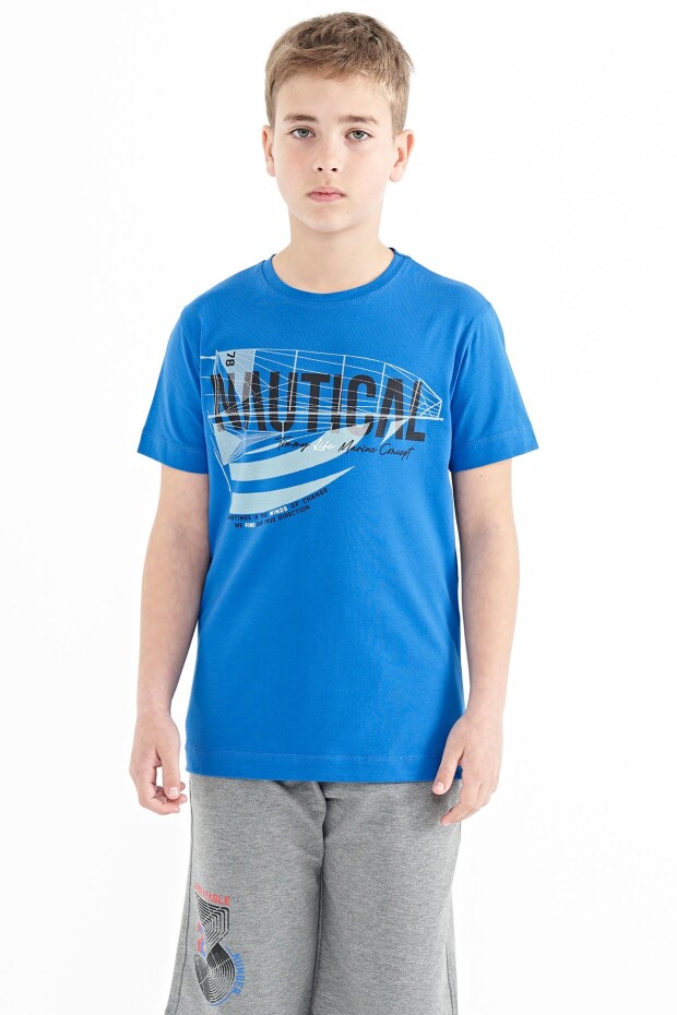 Saks Yazı Baskılı O Yaka Standart Kalıp Erkek Çocuk T-Shirt - 11100