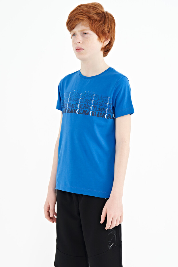 Saks Yazı Baskılı O Yaka Standart Kalıp Erkek Çocuk T-Shirt - 11149