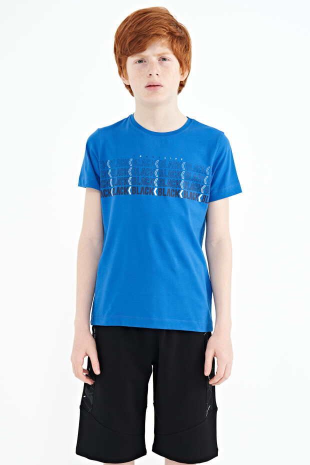 Saks Yazı Baskılı O Yaka Standart Kalıp Erkek Çocuk T-Shirt - 11149
