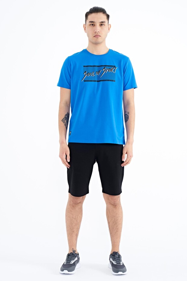 Saks Yazı Desen Baskılı Standart Kalıp O Yaka Erkek T-Shirt - 88172