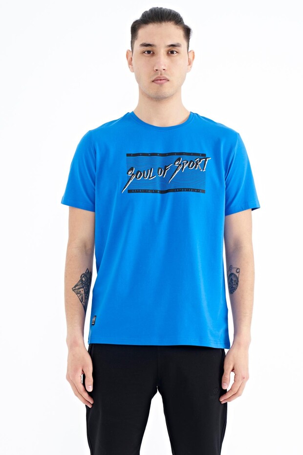 Saks Yazı Desen Baskılı Standart Kalıp O Yaka Erkek T-Shirt - 88172