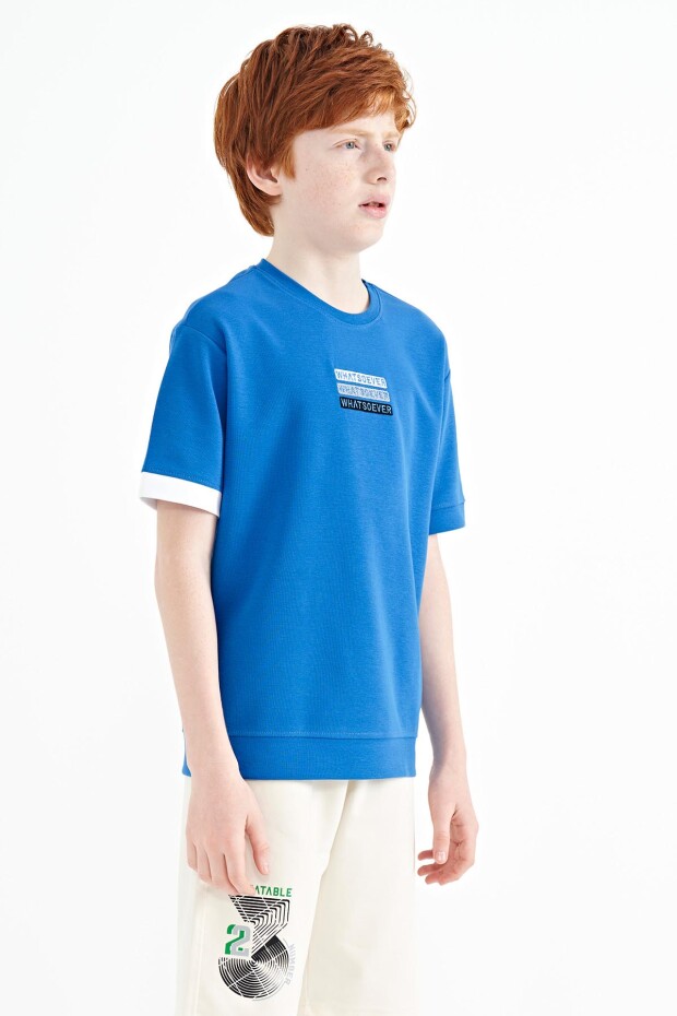Saks Yazı Nakışlı O Yaka Oversize Erkek Çocuk T-Shirt - 11146
